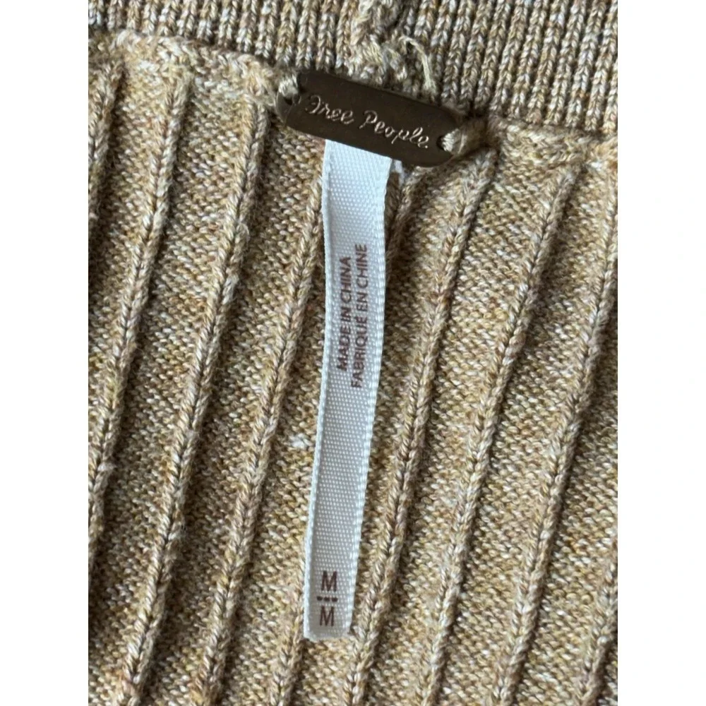 Free People Skyline‎ Midi Skirt Linerless Beige Ribbed Knit Slit Hem Medium EUC